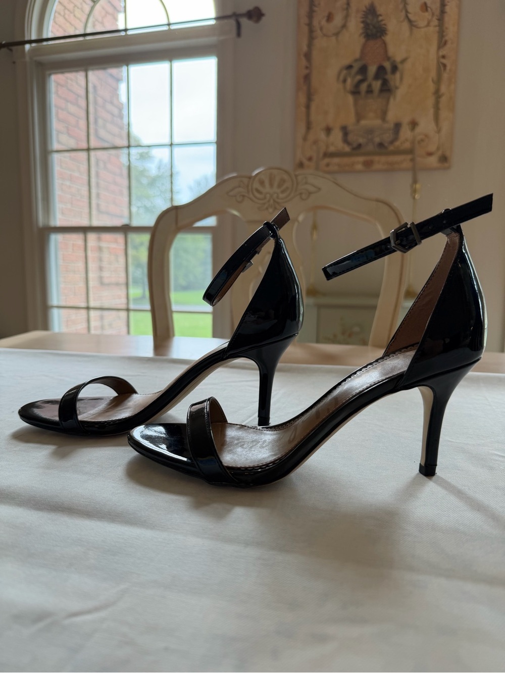 Sam Edelman Black Patent Ankle-Strap Heels